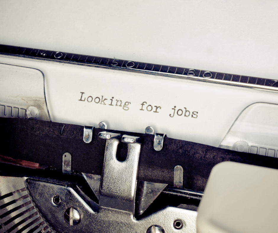 This shows a typewriter with the words look for jobs