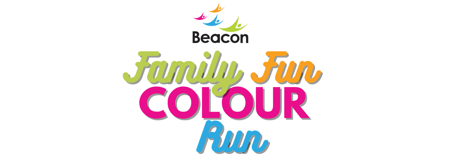 This shows the Beacon logo with the words Family Fun Colour Run in green, orange, pink and blue.